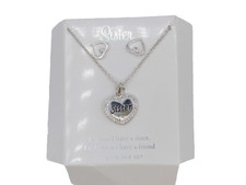 SISTER HEART PENDANT 18" SILVER PLATED NECKLACE /EARRING SET GIFT BOX