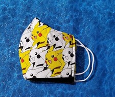 Washable Handmade Fabric Face Mask filter pocket POKEMON PIKACHU PACKED