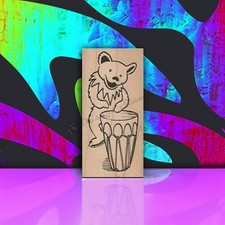 Mounted Rubber Stamp, Bongo Bear, Grateful Dead, Dancing Bear, Bear Stamp. Drums