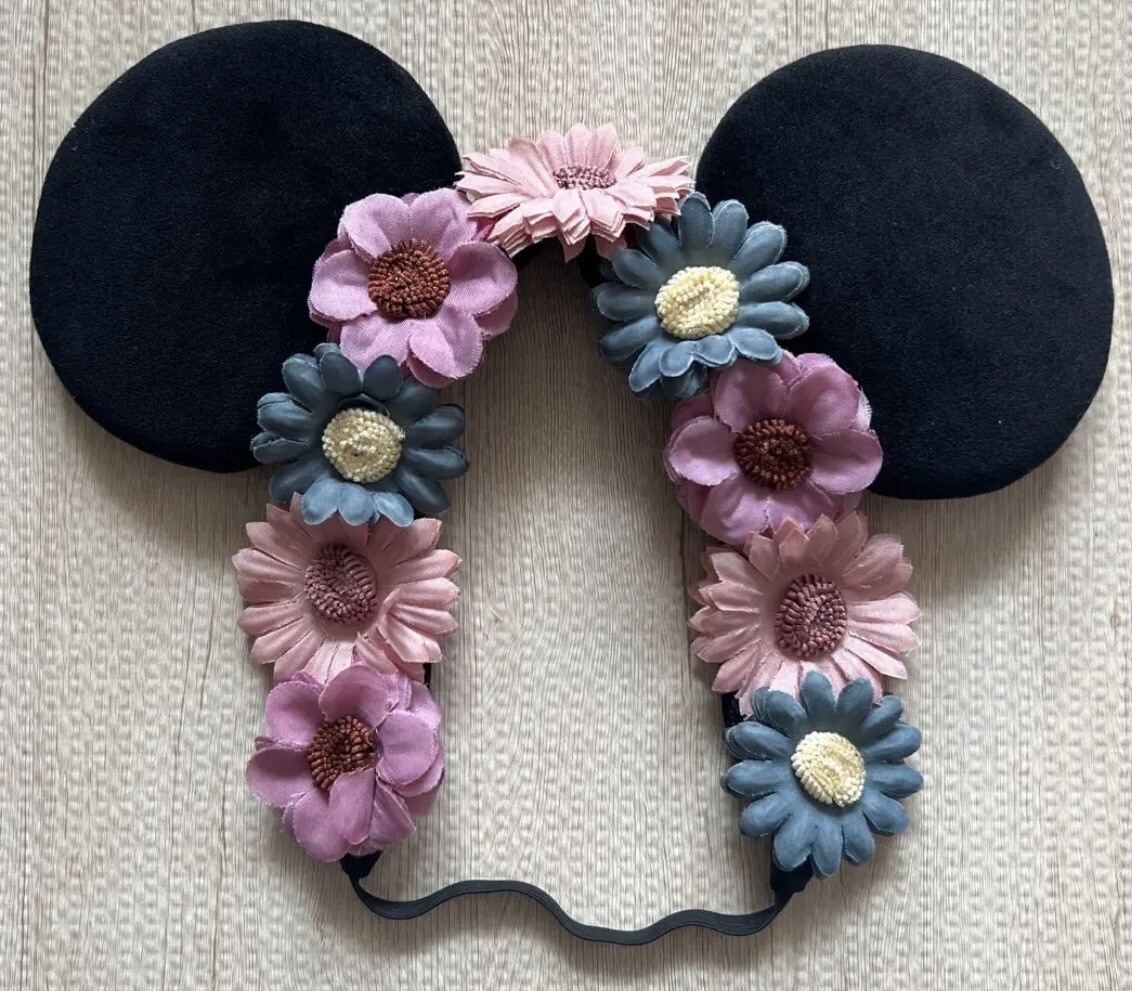 Disney Parks Minnie Ears Floral Headband Black Flower Tokyo 