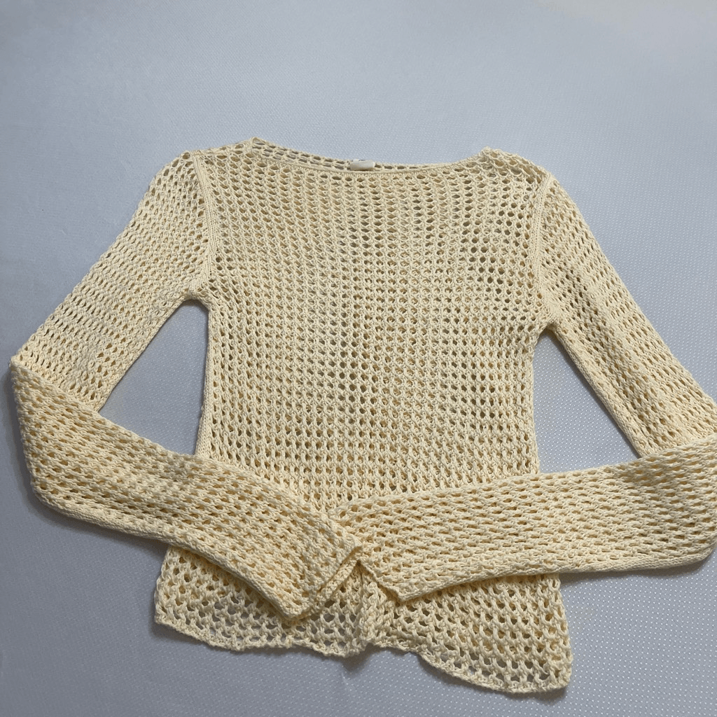 Urban Outfitters Cream Crochet Lattice Open Stitch Cotton Sweater
