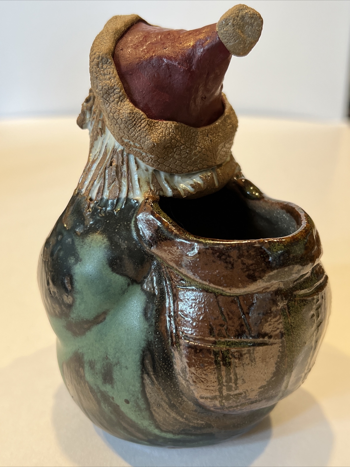 Vintage Nancy Shaul Westport Island Pottery Clay Santa Bag Planter