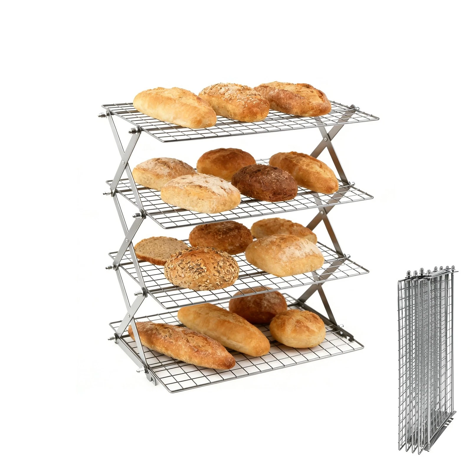 4 Tier Collapsible Cooling Rack with Adjustable 6 Setting Design stackable wi...