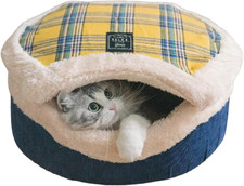 Cat Cave Bed   Plush, Warm  Calming Hideaway with Detachable Lid  Mat, Covered