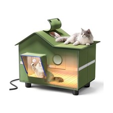 Heated Cat Shelter for Outside, Large Outdoor Cat House with Roof Window and ...