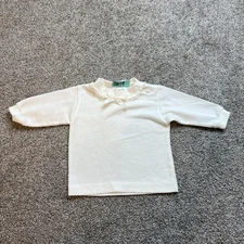 Vintage Health-tex Baby Shirt 6 Months White Lace Collar Bow Long Sleeve USA