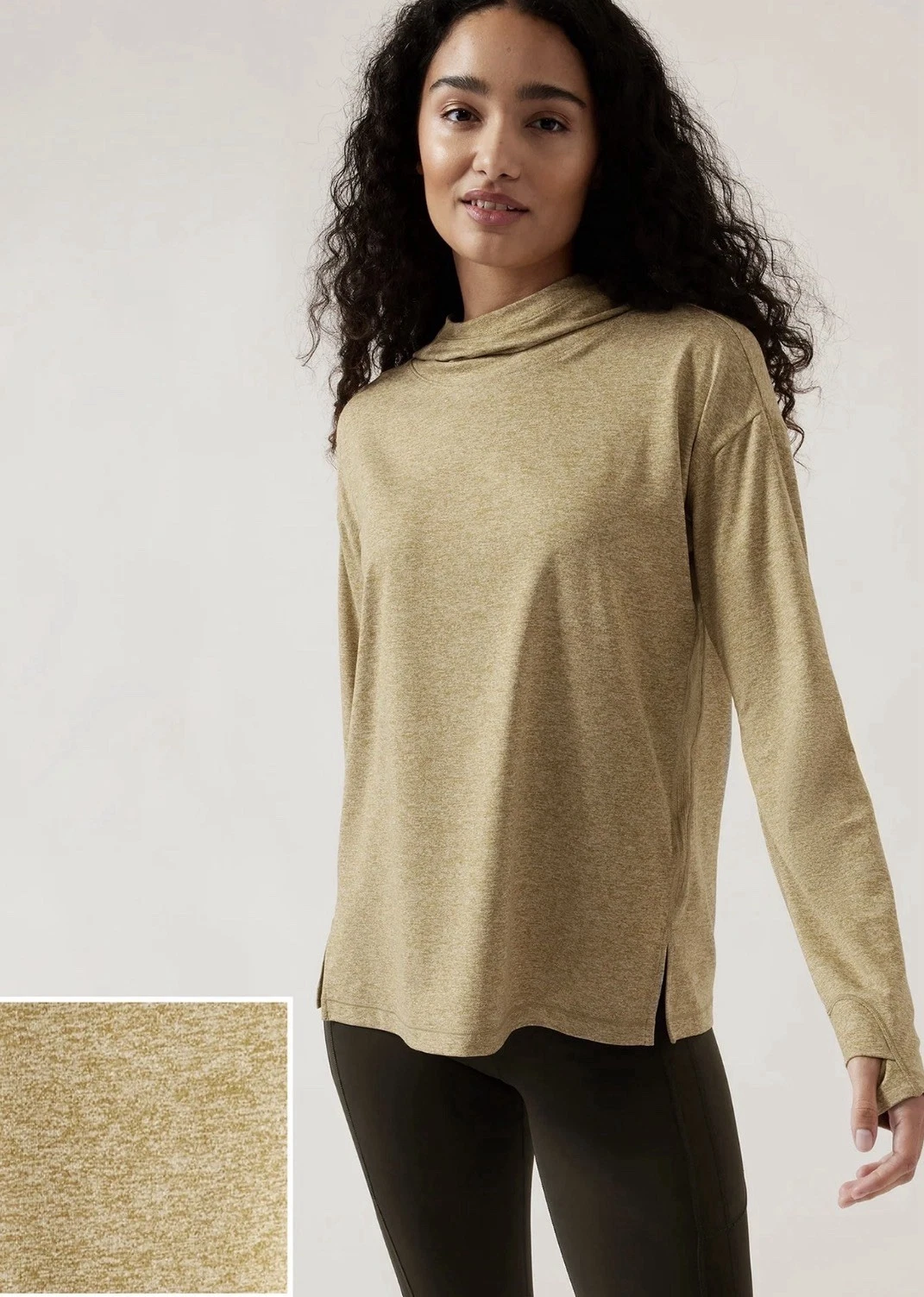 EUC Athleta Uptempo II Elevate Hoodie Sweatshirt Sz Small Green/Brown Run Travel