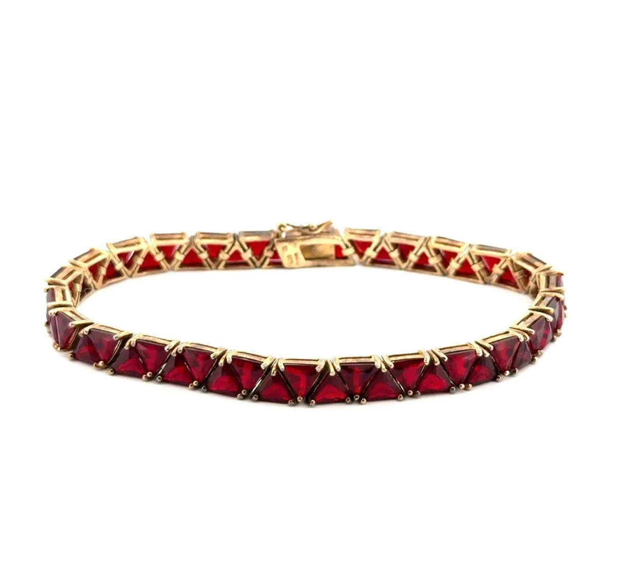 12Ctw Trillon Cut Lab Created Garnet Tennis Bracelet 14k Yellow Gold Plated
