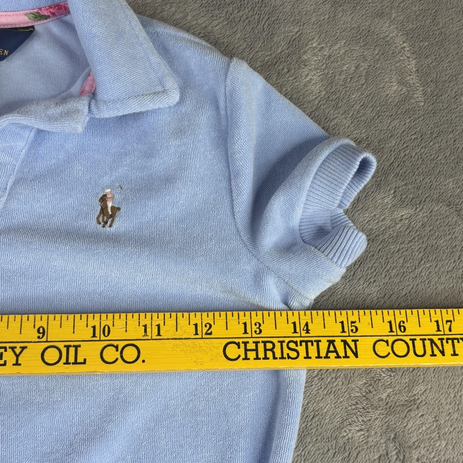 Polo Ralph Lauren Shirt Girls Small 7 Blue Terry Short Sleeve Flesh Pony Logo thumbnail 9