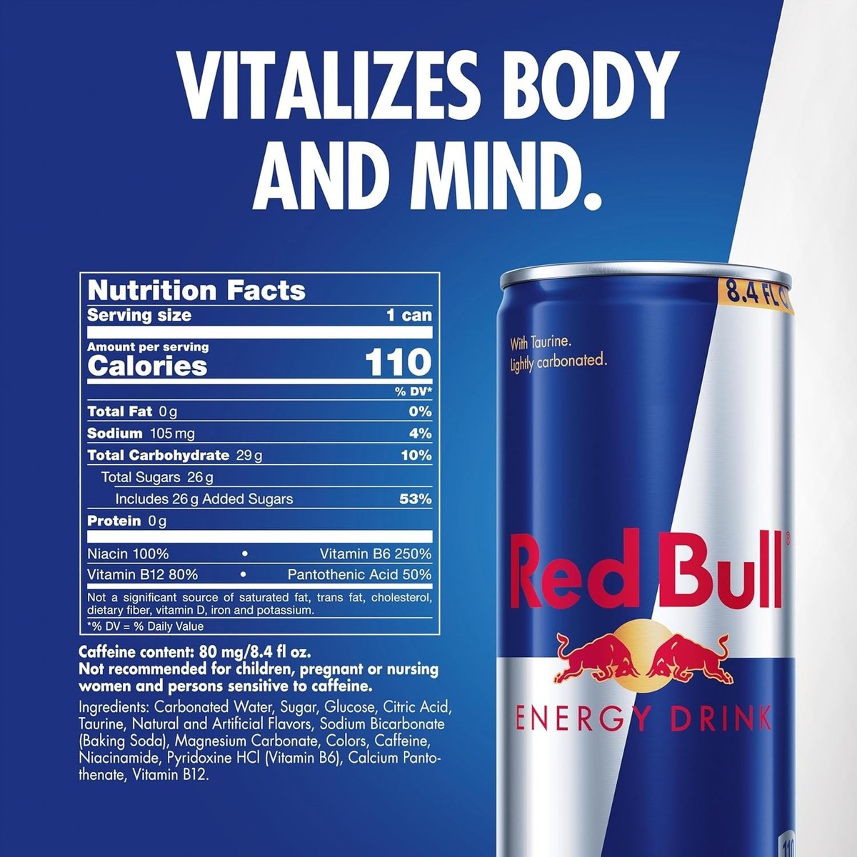 does red bull have l carnitine Red Bull Energy Drink with 80mg Caffeine plus Taurine 8.4 Fl Oz,pack of 24 cans