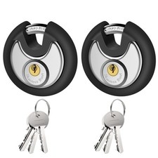 2 Pack Keyed Padlock, Stainless Steel Discus Lock Heavy Duty Locks with 6 Keys,