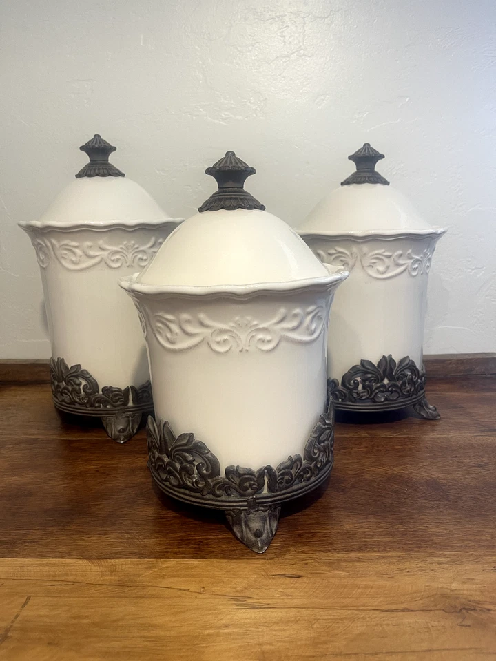 Винтажный снятый с производства набор канистр Chris Madden JCP Corvella из 3 предметов цвета слоновой кости - Изображение 4 из 4