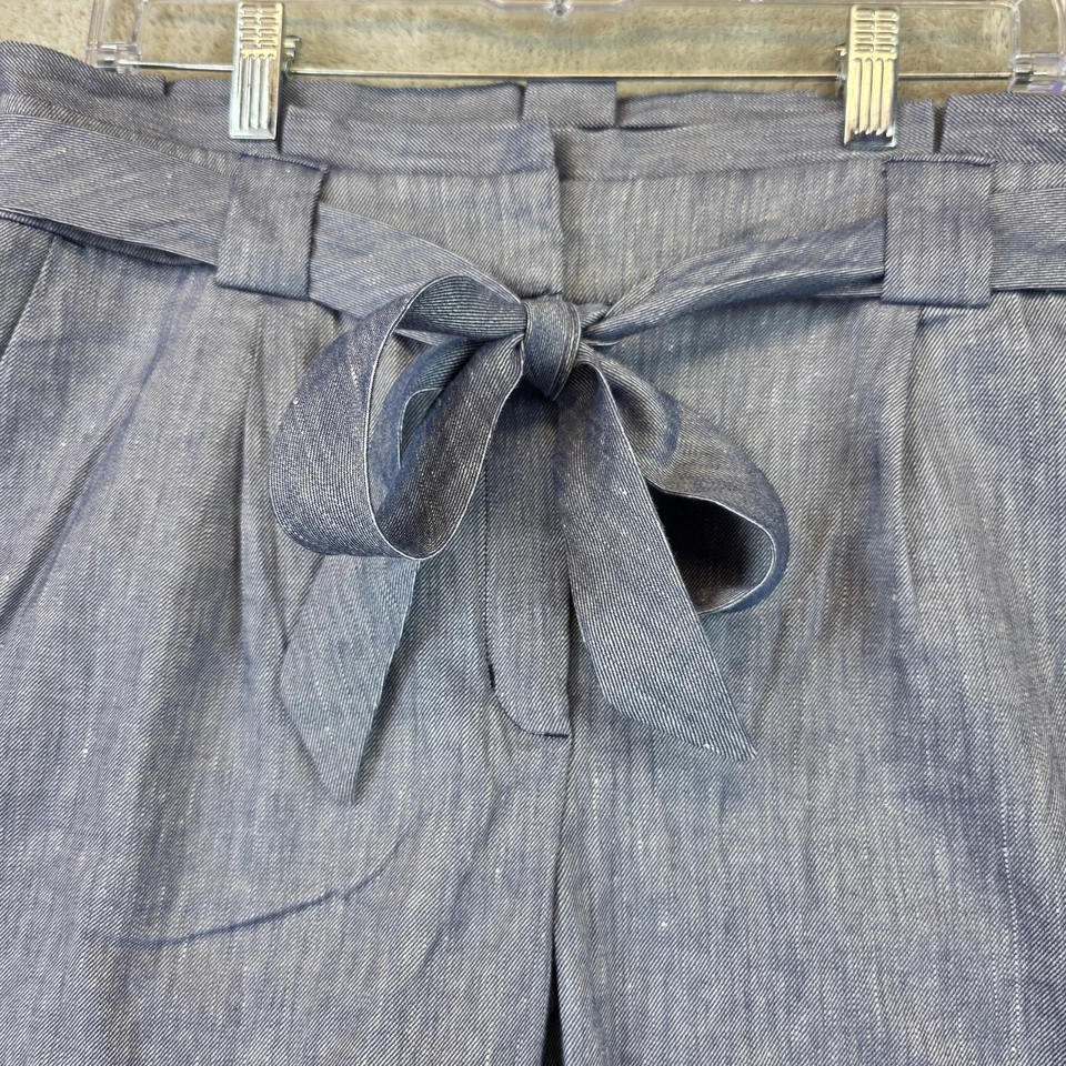 Pantalones Express para mujer talla 12R azules tiro alto cinturón mezcla de lino cónicos Foto 2 de 4