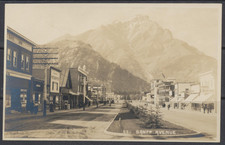 1920s Canada ~ Banff, Alta. ~ Banff Avenue ~ RPPC ~ C.P.R. Line ~ Byron Harmon