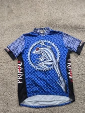Vintage Primal Cycling Jersey Large Blue Chrome Frog 3/4  Zip Pocket Shirt