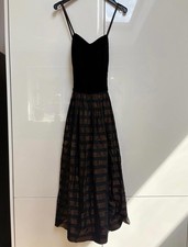 Vintage Next Black and Bronze Cross Back Striped Strappy Dress, UK 8