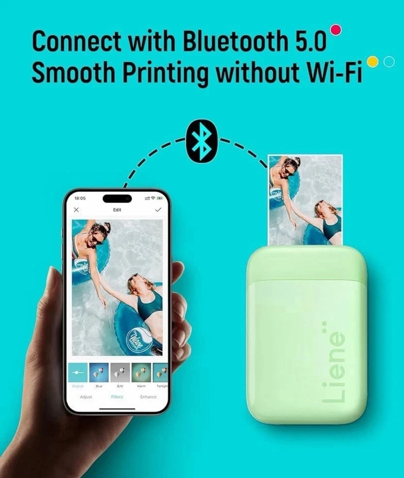 Liene 2x3” Mini Portable Instant Photo Printer Bundle, Green w/ 50 photos - Image 3 of 4