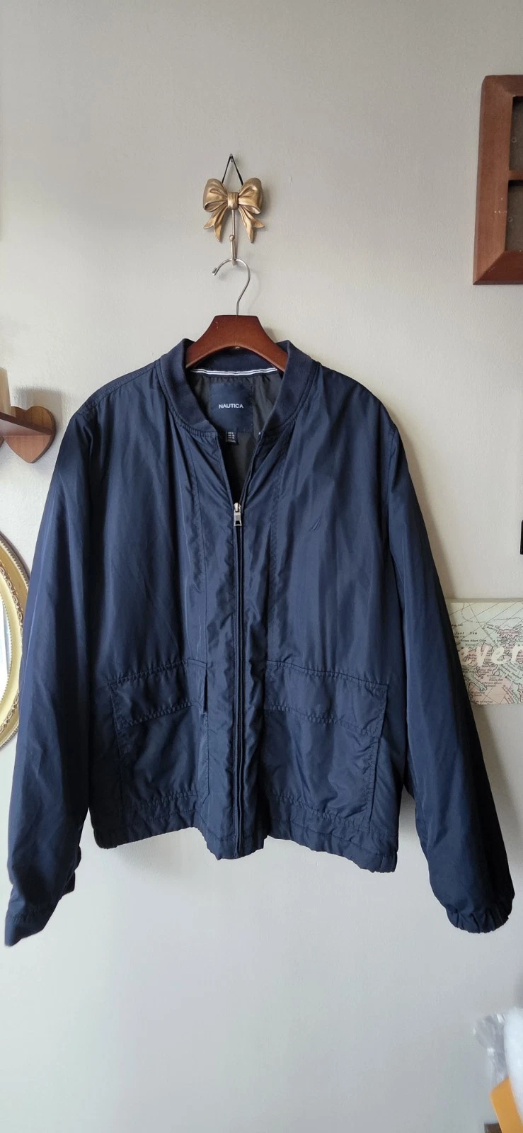 Nautica Navy Blue Windbreaker Bomber Jacket Men’s Large Full Zip Lightweight