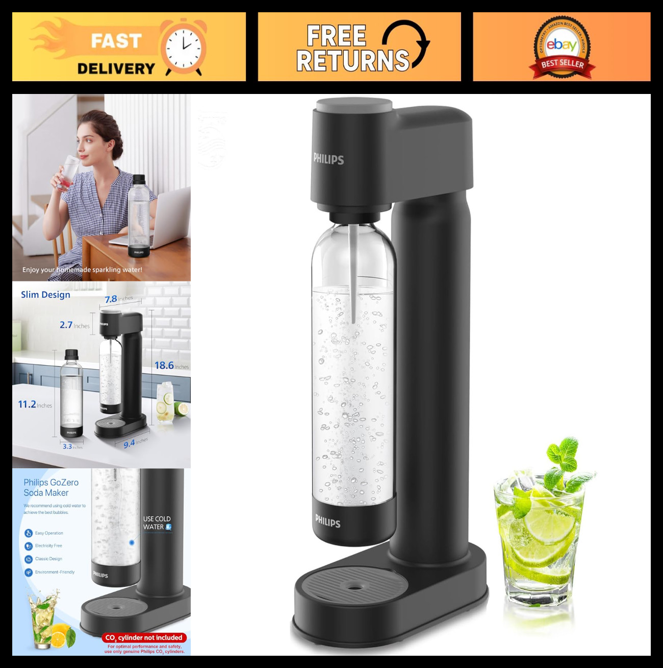 Sparkling Water Maker, Plastic Soda Machine with Quick Twist