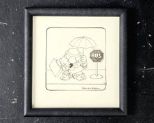 Original Marker Drawing on Wood Panel - Cartoon Car Chase Scene Signed — listing 3