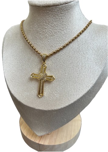 9 kt Gold Kruzifix Kreuz Anhänger Halskette 60 cm Rolo Erbskette Gold Filled 9K - Bild 3 von 7