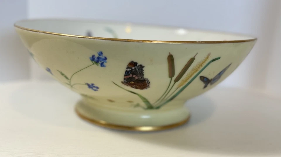 VTG Large Gold Rimmed Handpainted Punch Bowl with Birds, Butterflies and Plants - Image 2 of 4