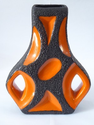 Roth Gitarrenvase 312 Orange - West German Pottery MCM Fat Lava Germany Vintage