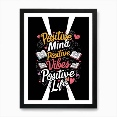 Positive Mind Positive Vibes Positi Framed Wall Art Poster Canvas Print Picture