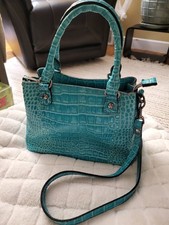 Patricia Nash Norcia Croc-Embossed Leather Crossbody Bag Medium Turquoise