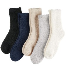 Women's Fuzzy Solid Color Cozy Winter Slipper Socks 5 Pairs Warm Fuzzy Socks