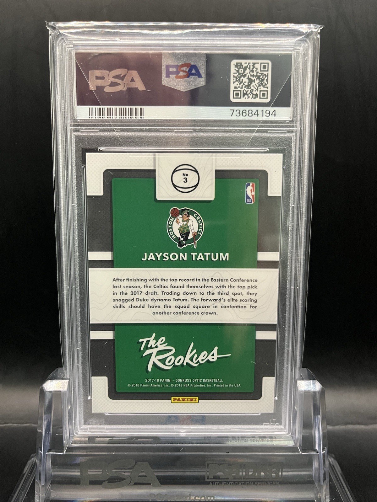 2017-18 Panini Donruss Optic Jayson Tatum The Rookies #3 Celtics PSA 10 💎 GEM view 2