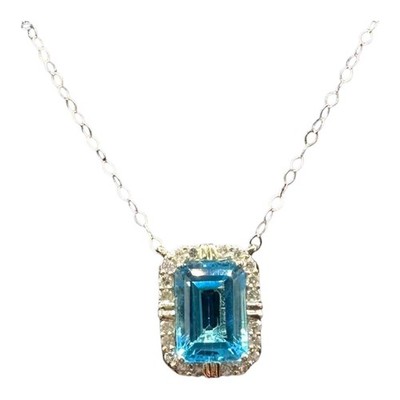 Smaragdschliff Topas Diamant Collier 10K Gelbgold 18,25 Zoll Neu