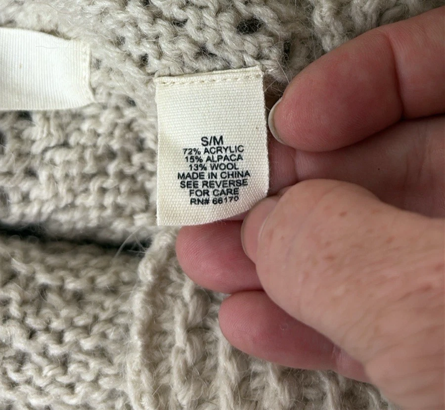 Suéter Tejido Abierto Mezcla Lana Sleeping on Snow S/M Capucha Cuello Beige Boho Indie Foto 3 de 4