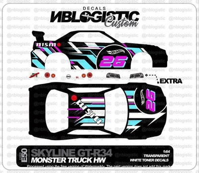 1/64 Scale SKYLINE R34 Custom Universal WaterSlide Decal for Hot Wheels 039