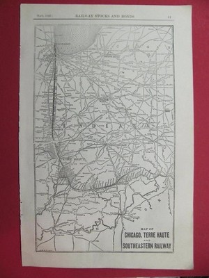 ALTE 1920 CHICAGO TERRE HAUTE & SOUTHEASTERN RAILROAD SYSTEM KARTE DEPOT STANDORT