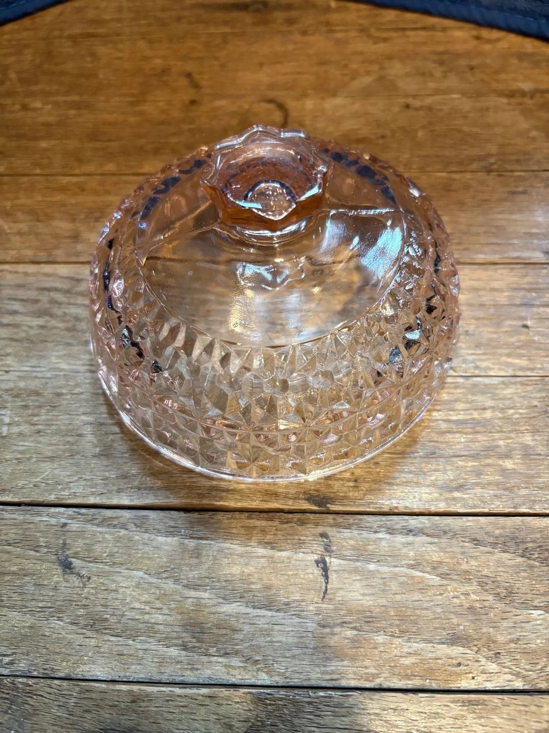 Vtg Jeannette Glass Pink Depression Glass Holiday Buttons/Bows Butter Dish Lid