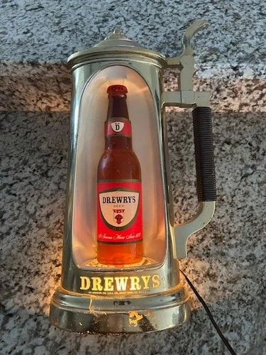 Vintage Drewrys Beer Advertising Sign Plastic Stein Bottle 16.5”x9” Man Cave