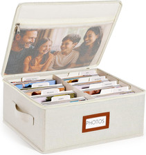 Photo Storage Box with Lid Dividers, Linen Photo Organizer for up to 2000 4X6
