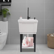 Freestanding Sink Kit White Anti-clogging Laundry Sink 50*48*84cm Utility Sink