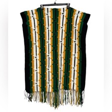 Vtg Handmade Crochet Fringe Afghan Throw Western Aztec 1970s 1960s Retro MCM