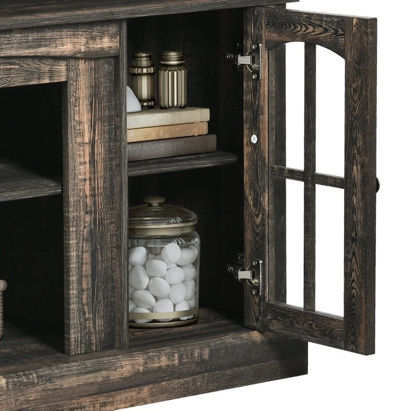 Durable TV Stand Tempered Glass Storage Rustic Oak Entertainment Center RGB LED - Image 3 of 4