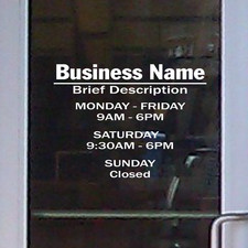 Custom Lettering BUSINESS Name OPEN HOURS Vinyl Window Decal Sign Door BS026H