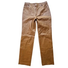 Vintage Newport News Leather Pants Tan Brown Straight Leg High Rise 1990s