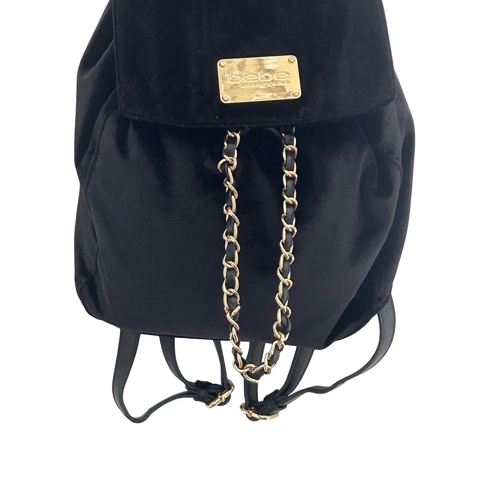 Bebe Лос-Анджелес черный бархат золото акценты рюкзак сумка Y2K город прихоти - Изображение 4 из 4
