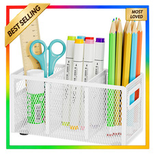 Mesh Pen Holder for Desk, Adjustable Compartments Organizer, Office, Home