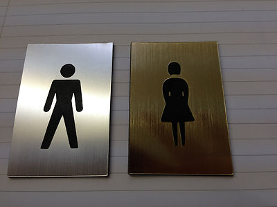 PAAR PRESTIGE GRAVIERTE DAMEN & HERREN GEBÜRSTETES SILBER GOLD EFFEKT TOILETTENSCHILD 