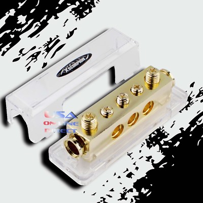 GOLD Ground Distribution Block Two 0/2 Gauge Wire 12v Inputs Three 4ga output US