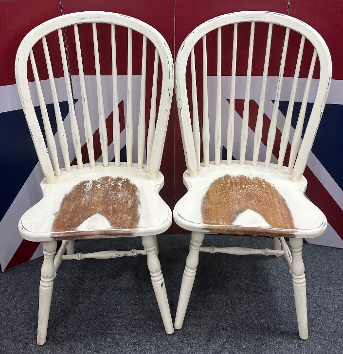 Pair LAURA ASHLEY Bramley Rustic Dining Chairs Spindle Cream Shabby