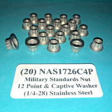 1/4-28 National Aerospace 12 Point NAS1726C4P Nut & Captive Washer Aircraft (20)