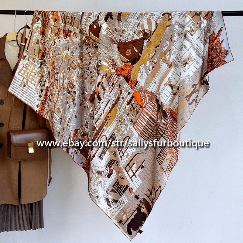 Sallys Boutique 53 Inch Heavy Mulberry Silk Scarf with Street Print Shawl Wrap  